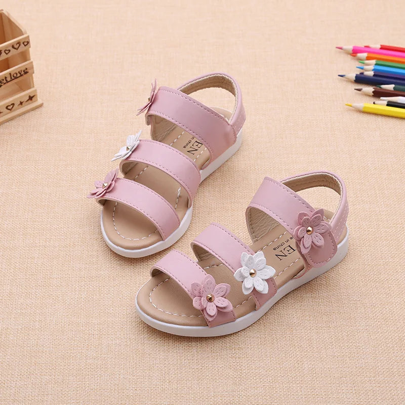 Girls Sandals Gladiator Flowers Sweet Soft Children's Beach Shoes Kids Summer Floral Sandals Princess Fashion Cute High Quality