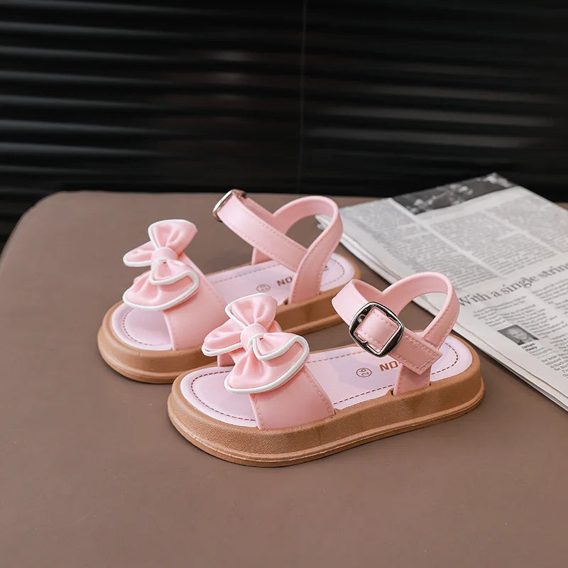 New Fashionable Girls Sandals Summer Bow Princess Sandals 3-14 Years Old Students Outside Wearing Versatile Velcro Sandals