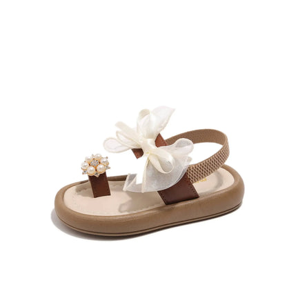 Summer Fashion Kids Platform Princess Shoes  Sandals Girls Rhinestone Straps Beach Shoes Soft Sole Ribbon Bow Versatile Sandals