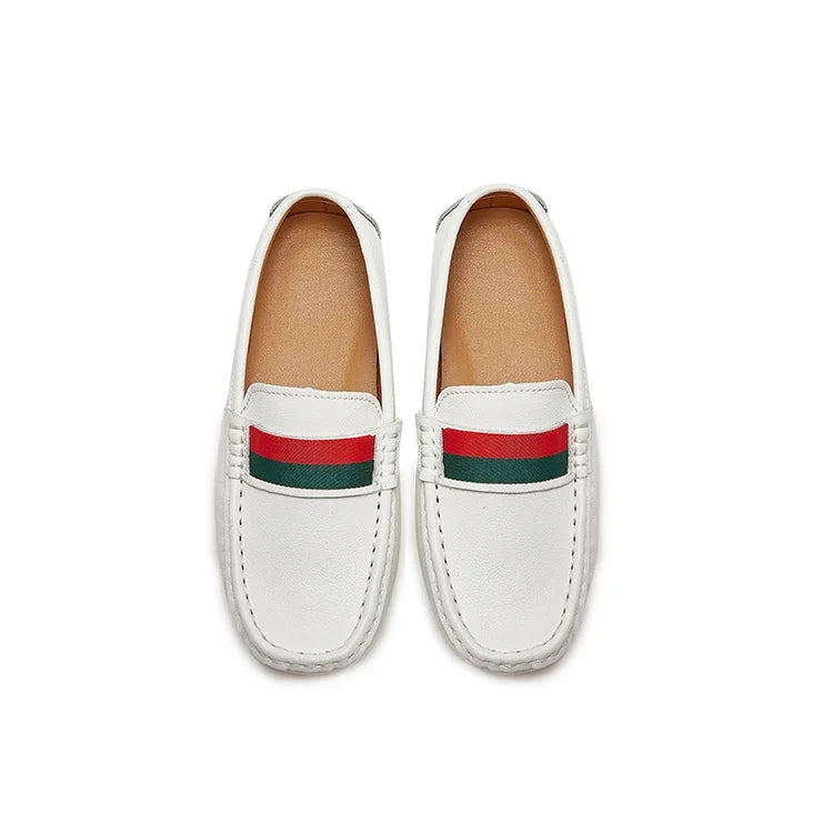 Boys Leather Shoes Black White for School Party Wedding Kids Formal Flats Loafers Slip-on Soft Loafers Children Moccasins 26-37