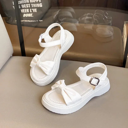 Girls Summer Beach Sandals 2025 New Solid Color Kids Causal Sandals Fashion Sweet Bow School Versatile Children Princess Shoes