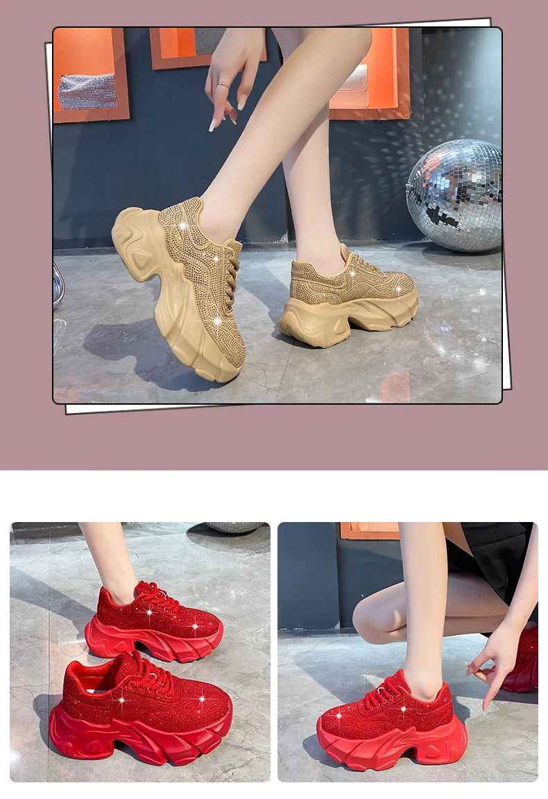 Shoes for Women New Shiny Rhinestone Women's Sneakers Shoes Autumn Korean Fashion Thick Sole Sports Shoes Zapatos De Mujer