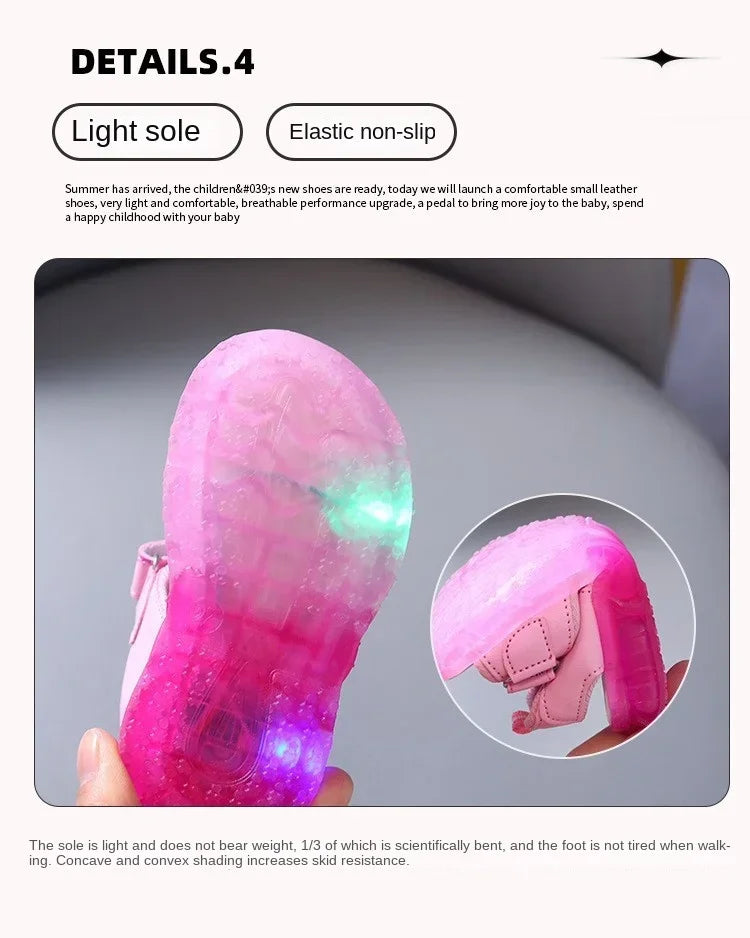 Summer New Baby Girls Led Light Sandals Cute Hello Kitty Children's Casual Shoes Anti-slip Kids Beach Shoes Outdoor Shoes