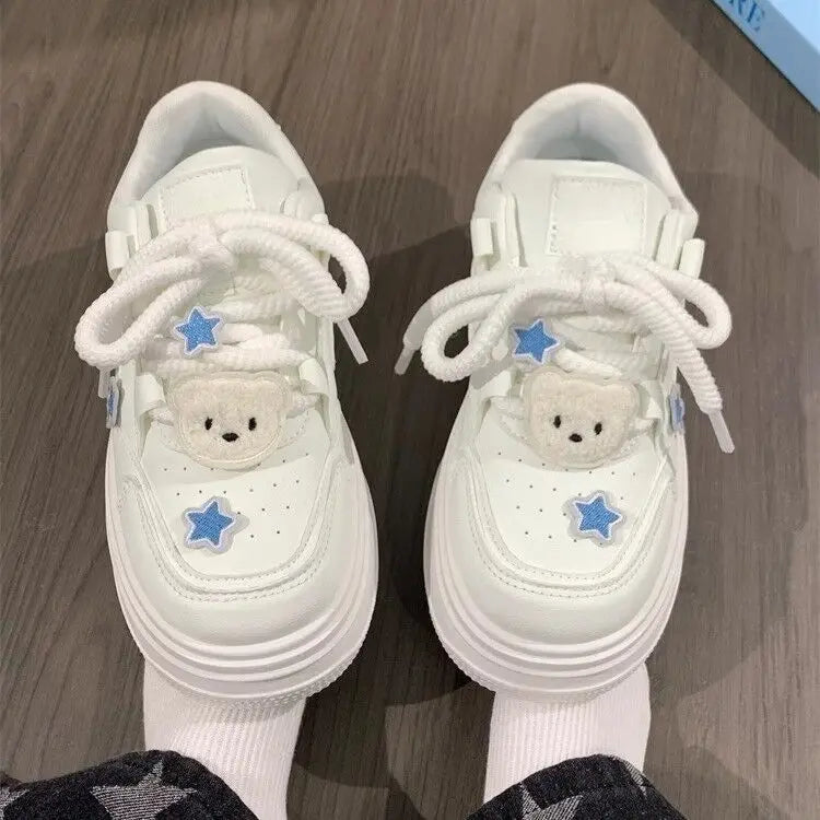 Women Kawaii Blue Platform Sneakers Korean White Shoes Spring Summer Vulcanize Cute Casual Footwear Skateboard Tennis Female