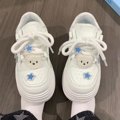 Women Kawaii Blue Platform Sneakers Korean White Shoes Spring Summer Vulcanize Cute Casual Footwear Skateboard Tennis Female
