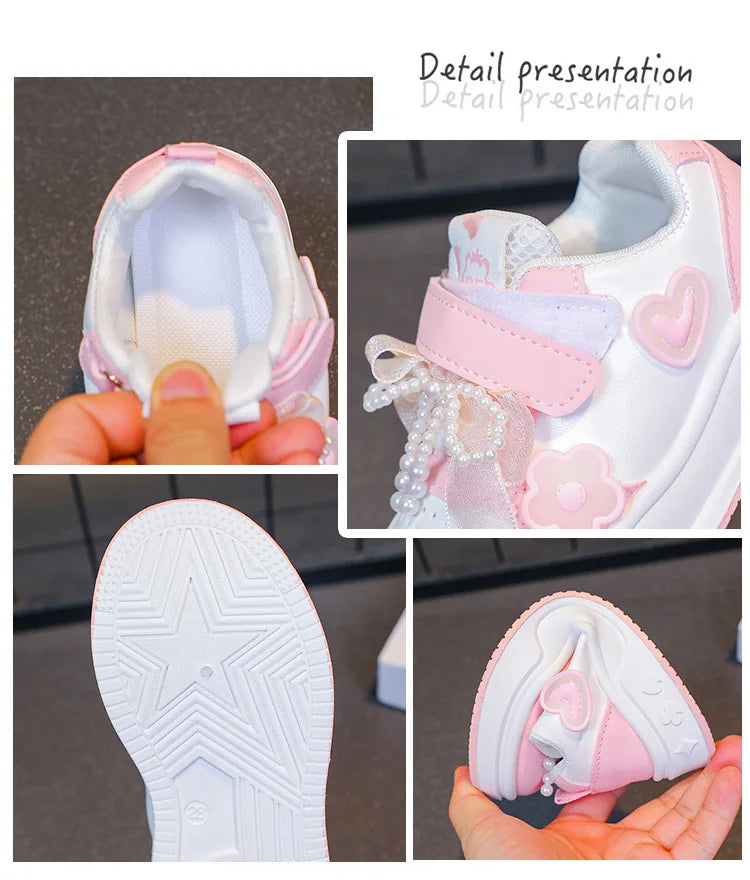Girls Athletic Shoes Lightweight Princess Casual Sneakers Non Slip Soft Sole Toddler Kids School Tennis Fashion Shoes for Girls
