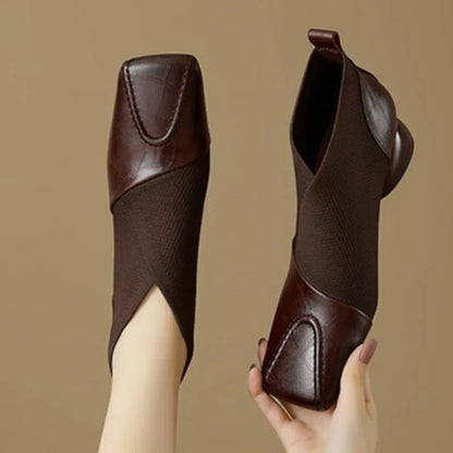 Fashion Short Boots for Women2025Autumn New Professional French Square Toe Square Heel Versatile Lightweight Chelsea Boots Trend
