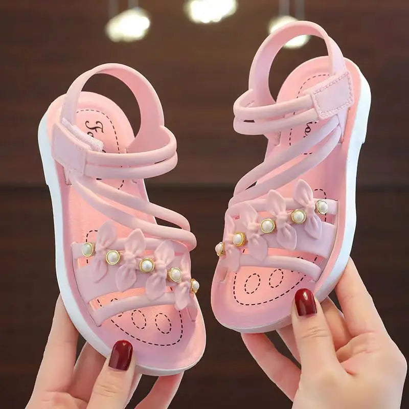 Chic Toddler Girls' Flower Adorned Open Toe Sandals - Comfy, Non-Slip Sole with Easy Hook and Loop Closure for Casual Wear