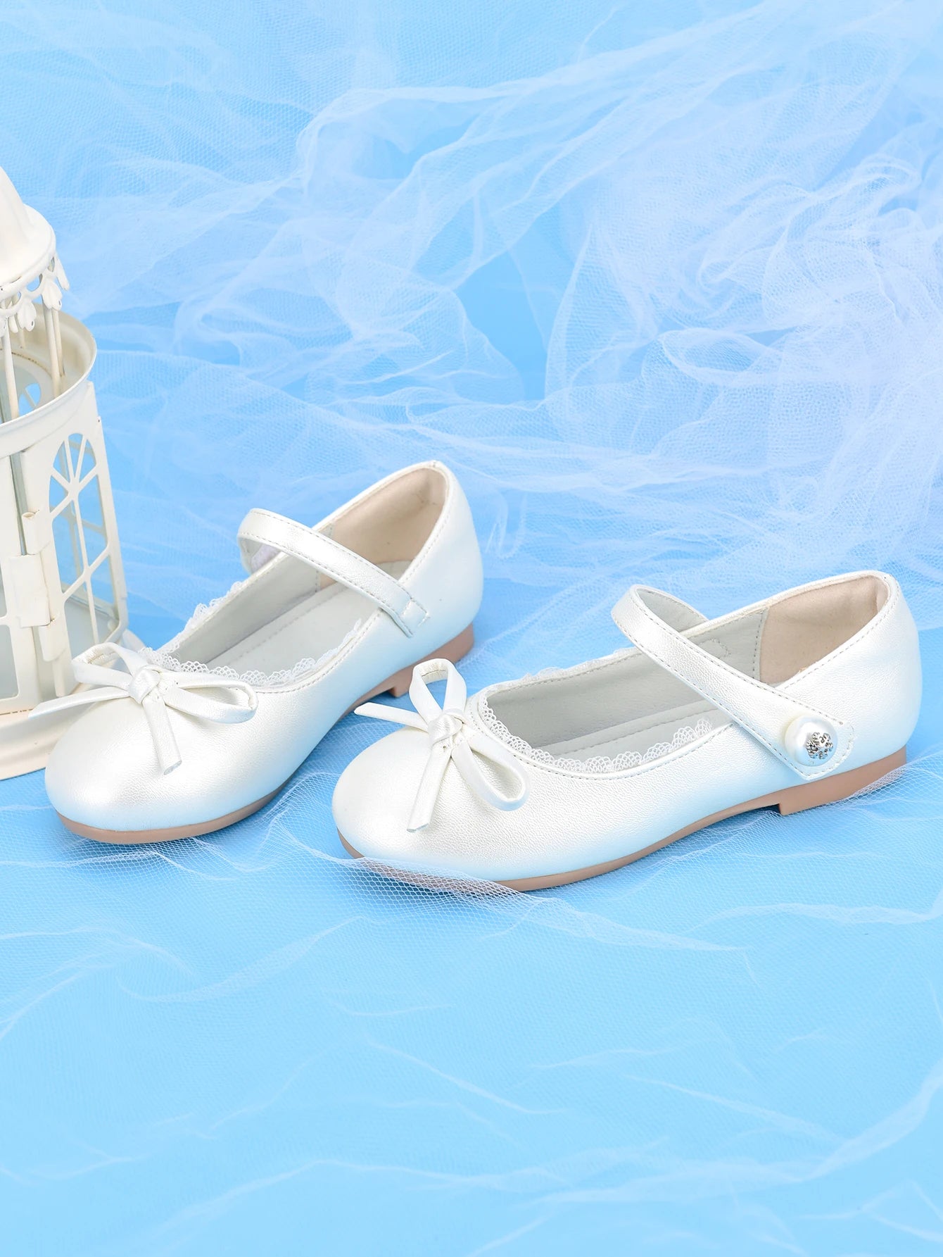 Girl's white princess shoes, suitable for children's performance dress with formal dress shoes, party flower girl wedding shoes