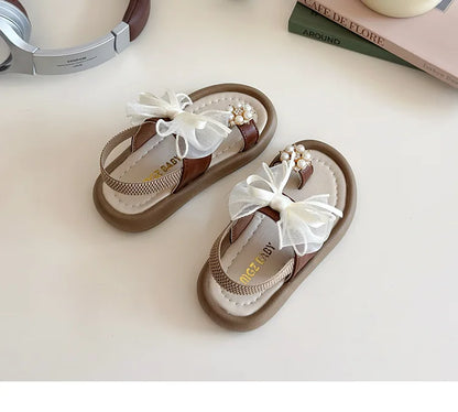 Summer Fashion Kids Platform Princess Shoes  Sandals Girls Rhinestone Straps Beach Shoes Soft Sole Ribbon Bow Versatile Sandals