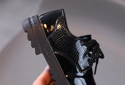 Boys Performance Leather Shoes Spring and Autumn New 2023 Britain Style All-match Black Children's Fashion Black Lace-up Simple