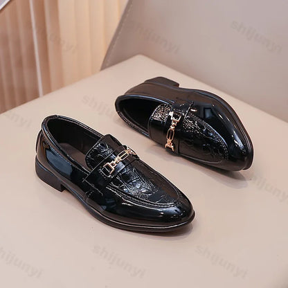 Children Leather Shoes Boys Formal Shoes Black Classic Point Toes Soft Bottom Spring Autumn British Style Kids Flat Shoes