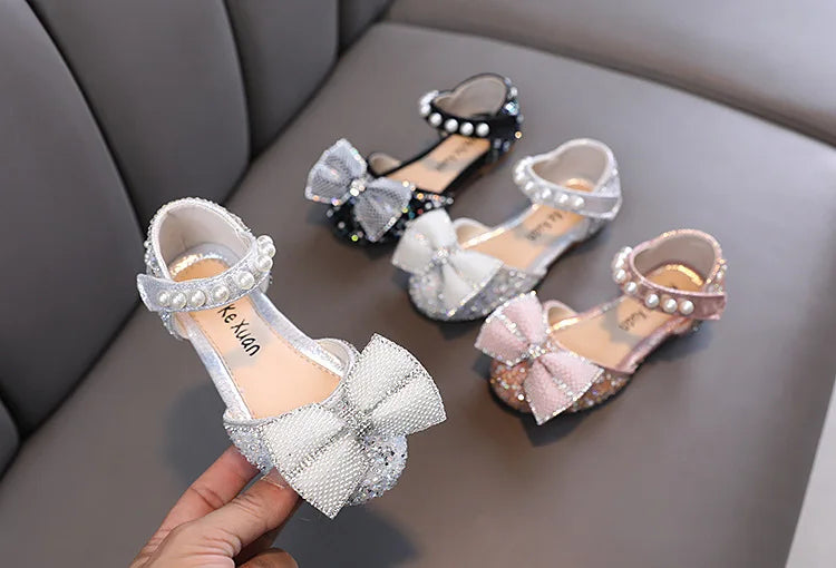 2026 Kids Shoes Summer for Girl Sandals Fashion Sequins Rhinestone Bow Girls Princess Shoe Soft Bottom