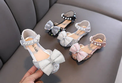 2026 Kids Shoes Summer for Girl Sandals Fashion Sequins Rhinestone Bow Girls Princess Shoe Soft Bottom