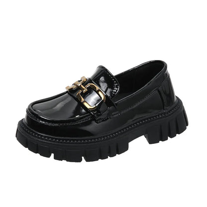 Girls Leather Shoes For School Party Wedding Kids Black Loafers Slip-On Children Flats British Style Elegant Princess Shoes
