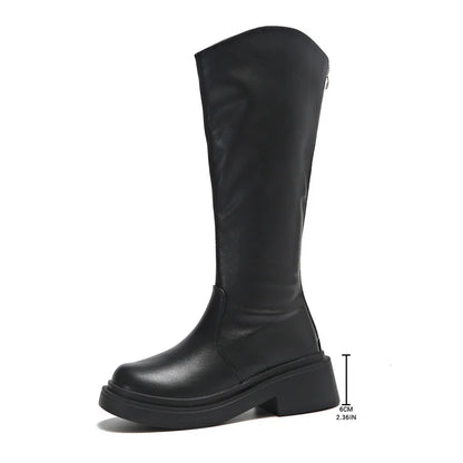 Women's High-top Fashion Boots Spring Autumn Round Toe High-Heeled Boots with Back Zipper Comfortable Simple High-Top Boots
