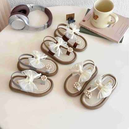 Summer Fashion Kids Platform Princess Shoes  Sandals Girls Rhinestone Straps Beach Shoes Soft Sole Ribbon Bow Versatile Sandals