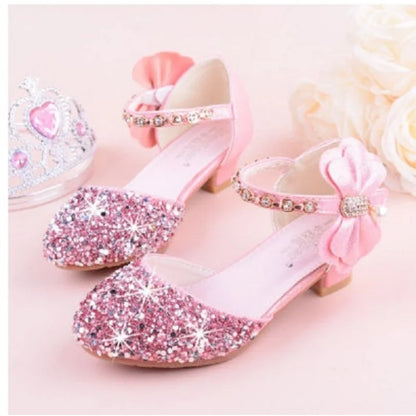 New Children Princess Beading Sandals Kids Flower Wedding Shoes High Heels Dress Shoes Party Shoes for Girls Pink Silver purple