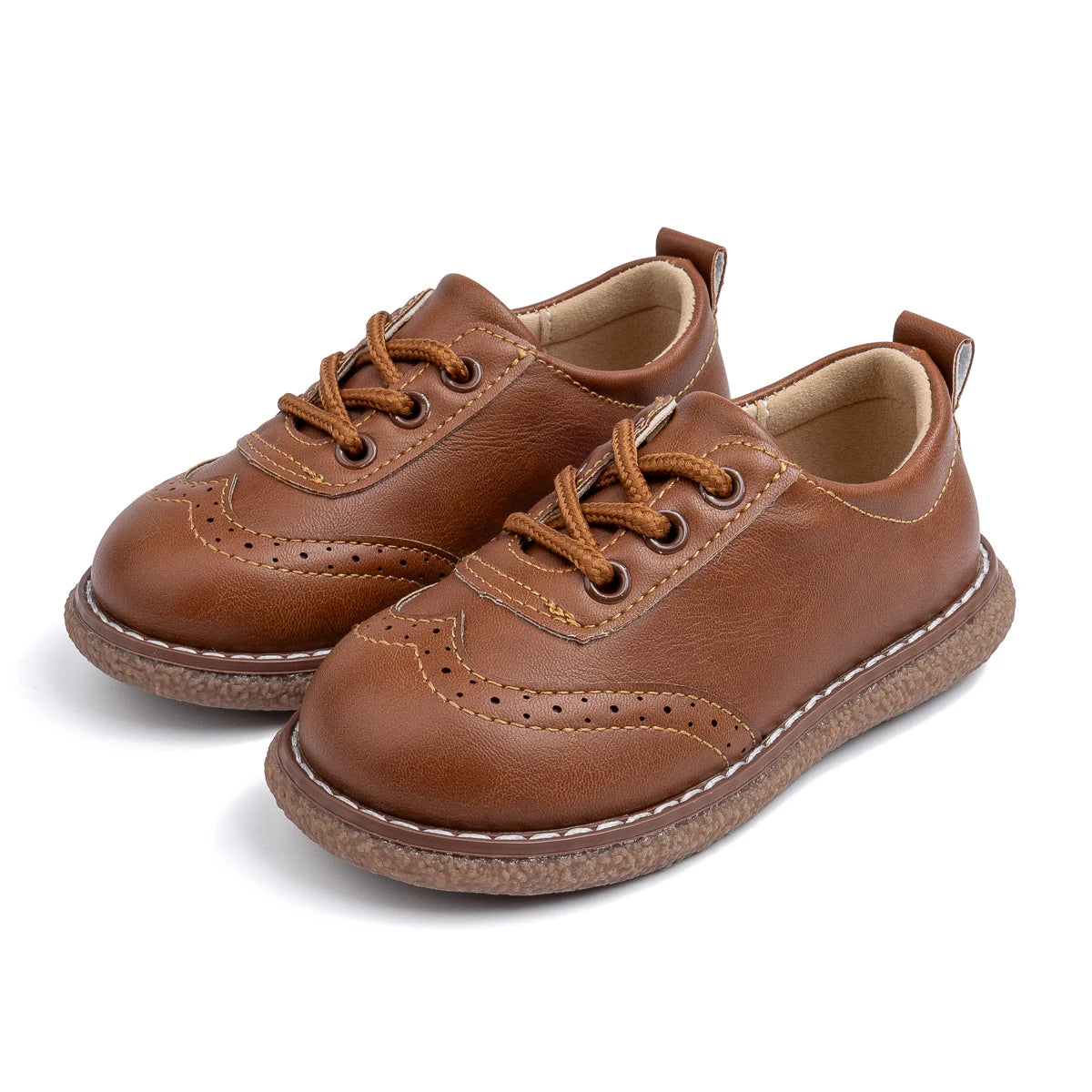 KIDSUN Children Retro Casual Leather Shoes Comfortable Breathable Rubber Soft Anti-Slip Flat Sole Lace Up Solid Color Flats Shoe