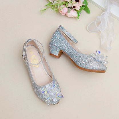 High-heeled Shoes For Girls Spring And Autumn New Little Girl Princess Crystal Shoes Children's Cuhk Shows Soft-soled Shoes