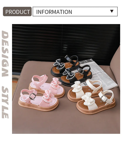 New Fashionable Girls Sandals Summer Bow Princess Sandals 3-14 Years Old Students Outside Wearing Versatile Velcro Sandals