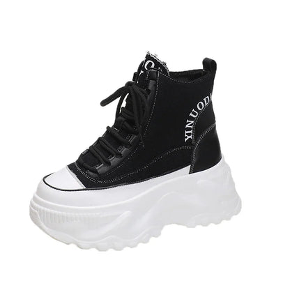 Women Sneakers High Top Platform Breathable Leather Shoes Autumn Ladies Wedges Casual Shoes For Woman Sports Dad Shoes 8CM