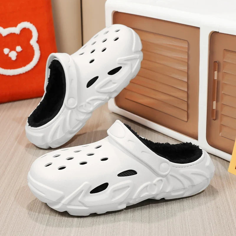 Winter Warm Home Slippers Men Waterproof Fur Clogs Slippers Garden Slippers Fuzzy Plush Slippers Bedroom Shoe For Indoor Outdoor