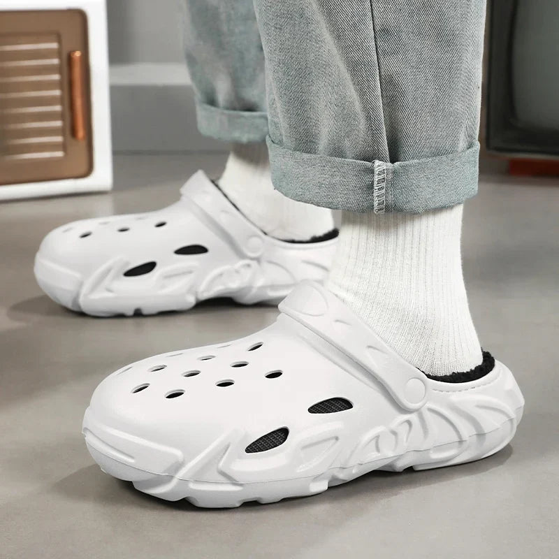 Winter Warm Home Slippers Men Waterproof Fur Clogs Slippers Garden Slippers Fuzzy Plush Slippers Bedroom Shoe For Indoor Outdoor (Available)