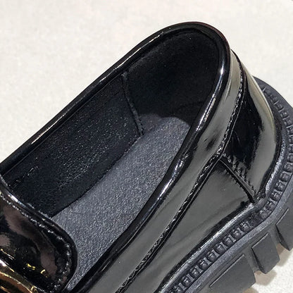 Girls Leather Shoes For School Party Wedding Kids Black Loafers Slip-On Children Flats British Style Elegant Princess Shoes