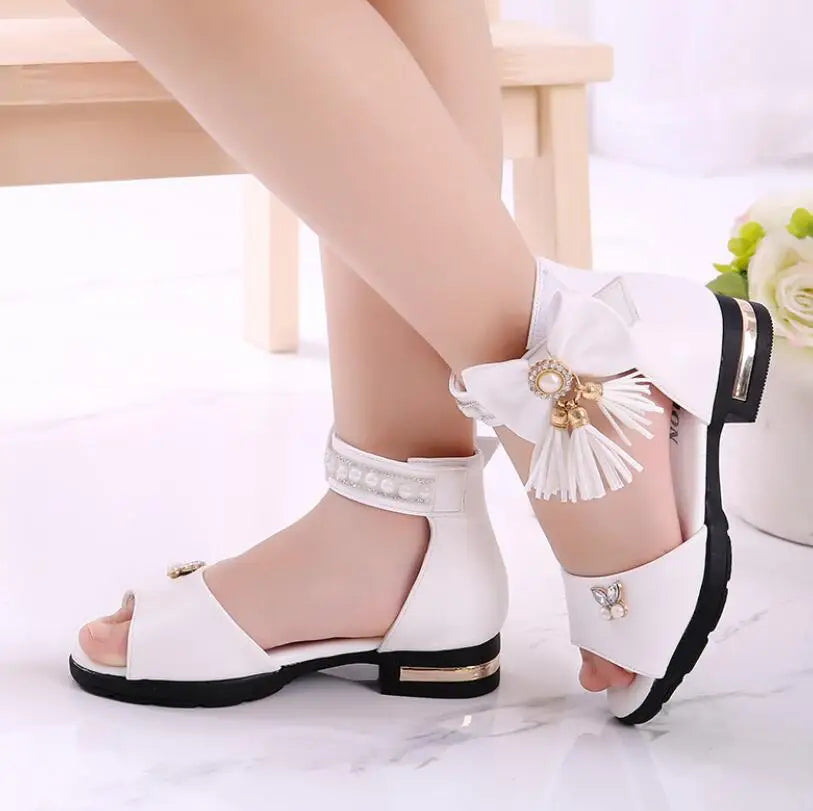 Kids Bow Sandals Children Girls Summer Cute Sandals Beach Sandals Princess Fashion High Heels Tassel School Shoes