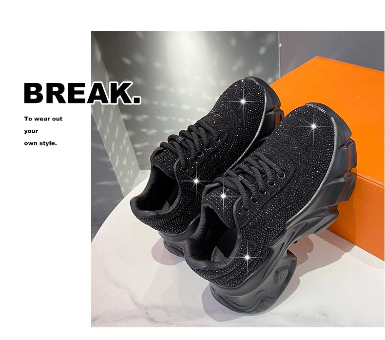 Shoes for Women New Shiny Rhinestone Women's Sneakers Shoes Autumn Korean Fashion Thick Sole Sports Shoes Zapatos De Mujer