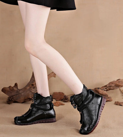 Women's Boots Autumn and Winter New Flat Soft Soled Short Boots National Style Vintage Womens Shoes Warm and Cotton Shoes