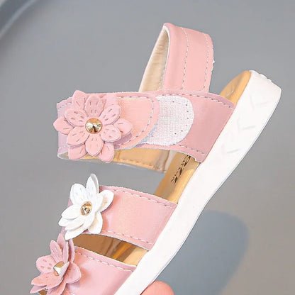 Children's Summer Sandals Sweet Chic Floral Sandals for Pretty Girls Fashion Princess Versatile Kids Wedding Party Flat Sandals