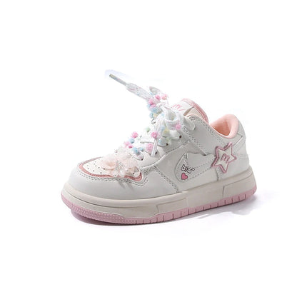 Girls' white sneakers autumn New leather breathable casual shoes, girls' soft-soled sports shoes and running shoes