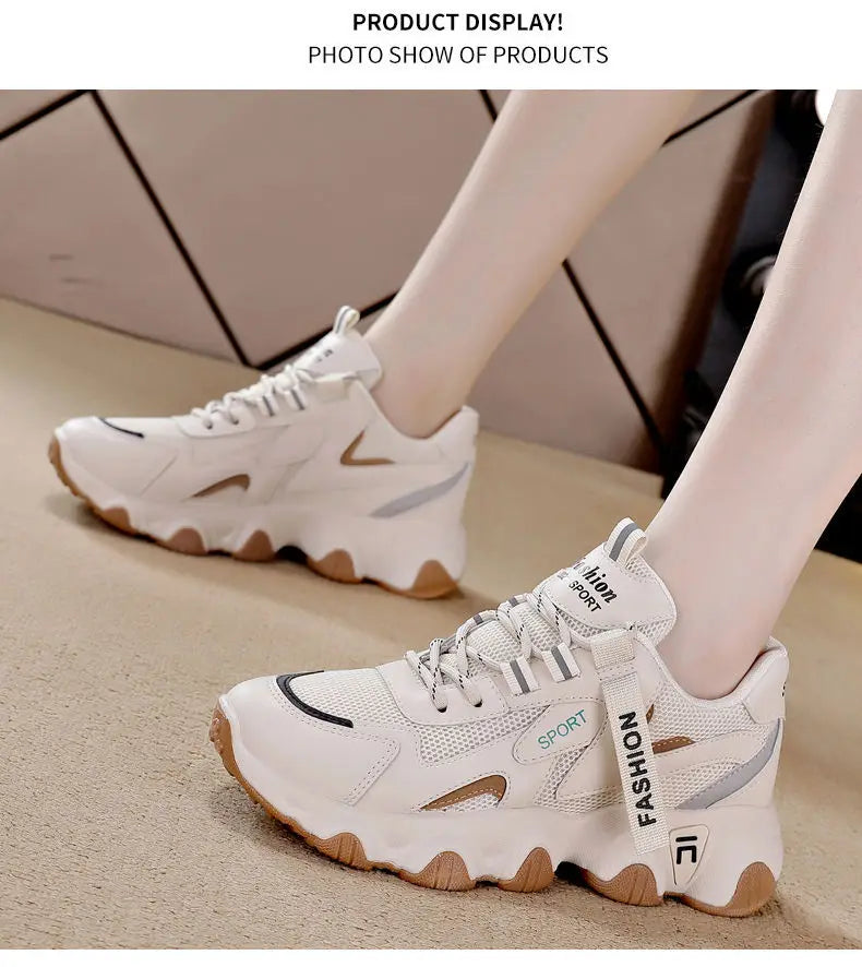 Zapatillas Mujer Sneakers Trendy Mesh Platform Sneakers Leather Shoes Breathable Socofy Casual Sports Shoes Women Flats