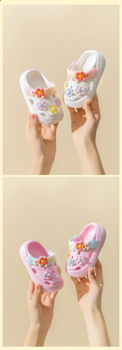 Summer Childrens Slippers Baby New Cute Flowers Soft Sole Sandals Indoor Soft Anti Slip Girl Sandals Hole Shoes Kids Beach Shoes