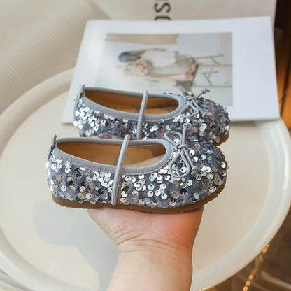 Girls' Shoes Spring New Fashion Little Girl Sequin Princess Shoes Soft Sole Girls' Shallow Mouth Single Shoes Breathable