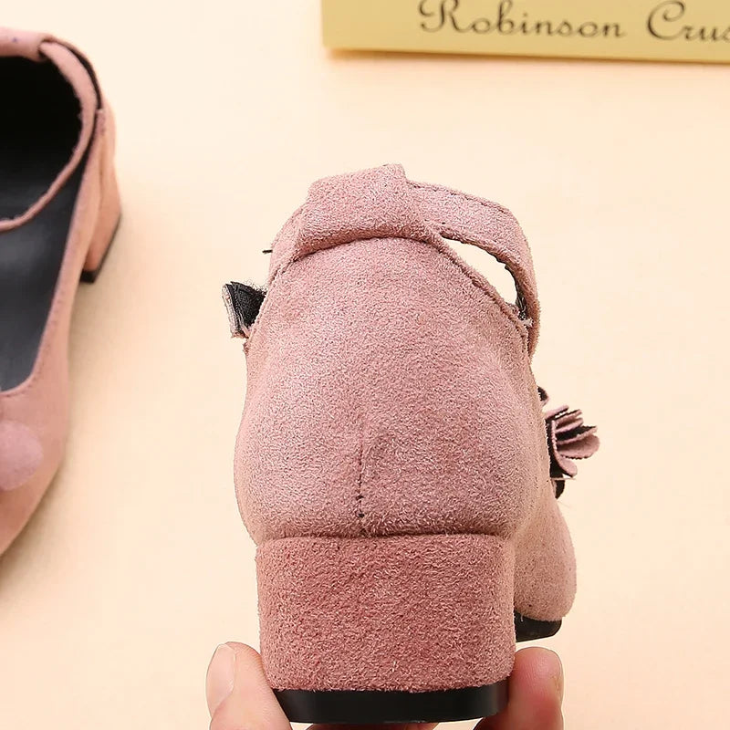 Girl's High Heel Shoes Spring Autumn Kids Leather Shoe Fashion Sweet Flower Children Princess Shoes for Wedding Party Versatile