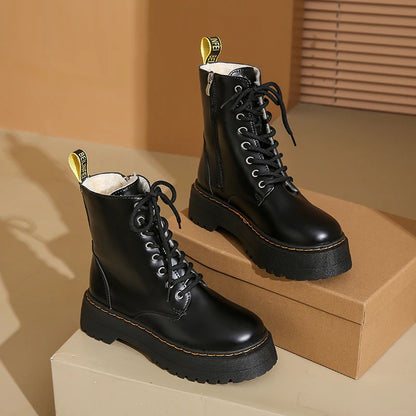New Women Boots Goth Casual Shoes Woman Leather Chelsea Classic Female Goth Shoes High Platform Boots Women Boots