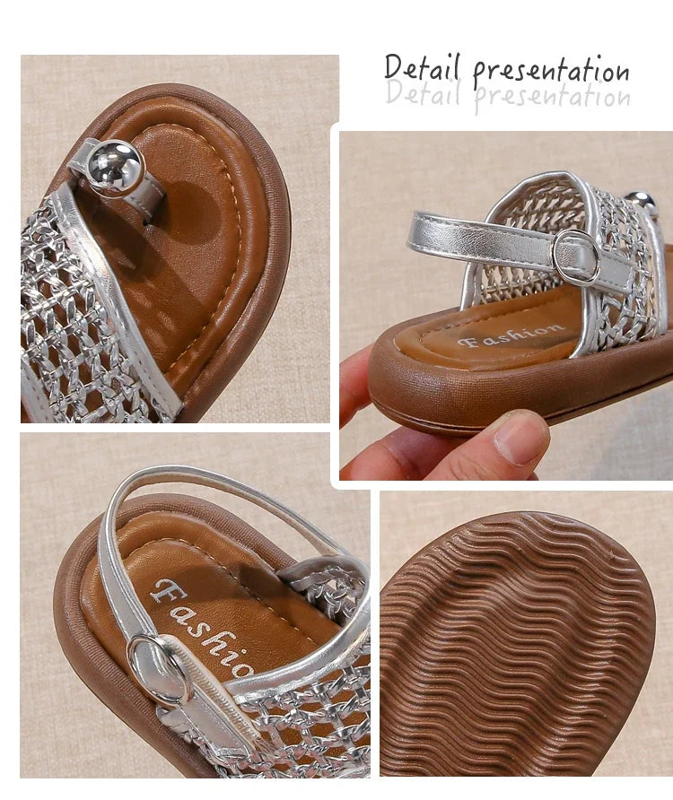 Summer New Little Kids Woven Sandals for Girls Anti-slippery Soft Sole Toddler Beach Shoes Boho Chic Princess Retro Girls