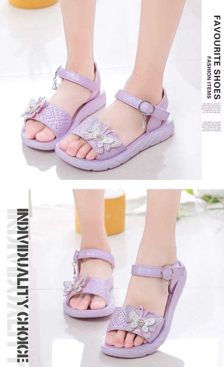 Girls Sandals 2023 Summer Children Shoes Soft Soled Non-slip Kids Flower Pearl Beach Shoes Fashion Princess Sandals босоніжки