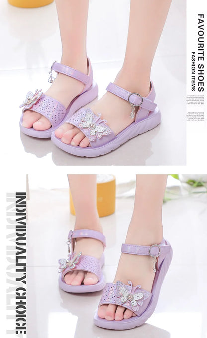 Girls Sandals 2023 Summer Children Shoes Soft Soled Non-slip Kids Flower Pearl Beach Shoes Fashion Princess Sandals босоніжки