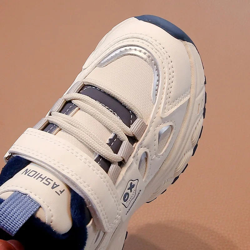 Warm Winter Kids Sneakers: PU Leather, Anti-Slip Rubber Sole, Lightweight Sports Shoes for Boys & Girls