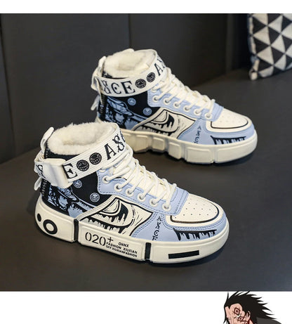 Boys' high-top sneakers Autumn new style children's sports shoes Buckle student soft-soled fleece casual shoes