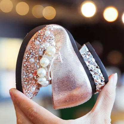 Princess Party Girls' Shoes Children's Wedding Shoes Mary Jane Flats Elastic Shoes Baby Fashion Pearl Diamond kids Dance Shoes