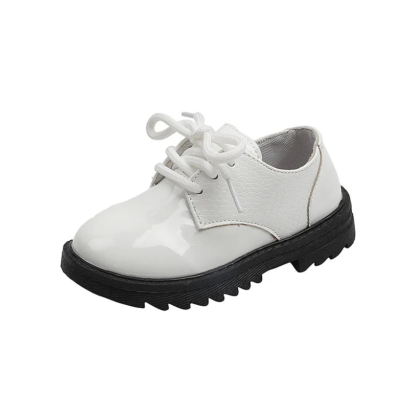 Boys Performance Leather Shoes Spring and Autumn New 2023 Britain Style All-match Black Children's Fashion Black Lace-up Simple