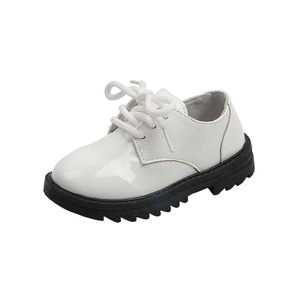 Boys Performance Leather Shoes Spring and Autumn New 2023 Britain Style All-match Black Children's Fashion Black Lace-up Simple