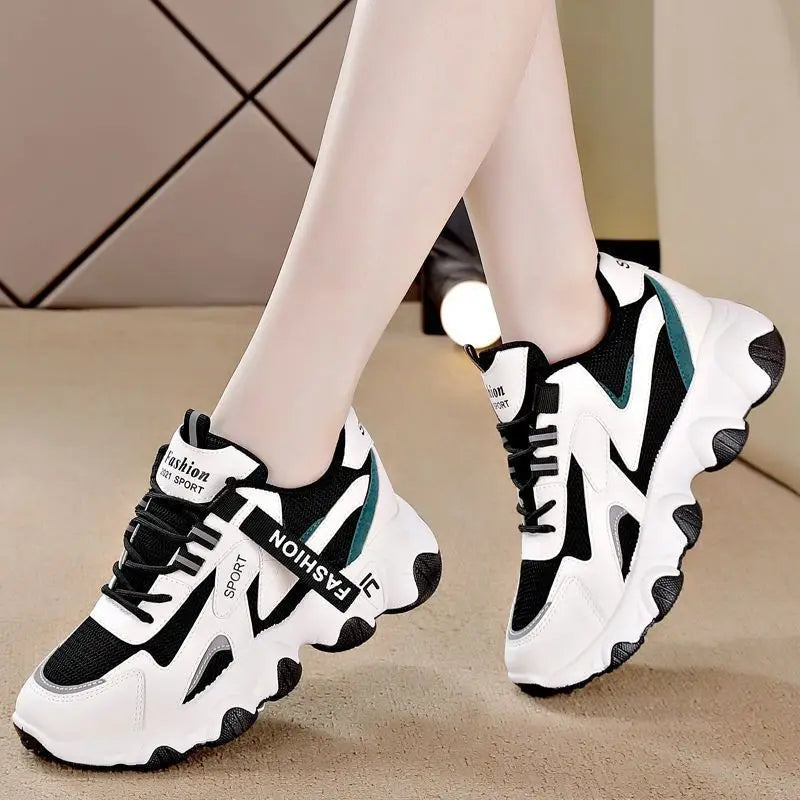 Zapatillas Mujer Sneakers Trendy Mesh Platform Sneakers Leather Shoes Breathable Socofy Casual Sports Shoes Women Flats
