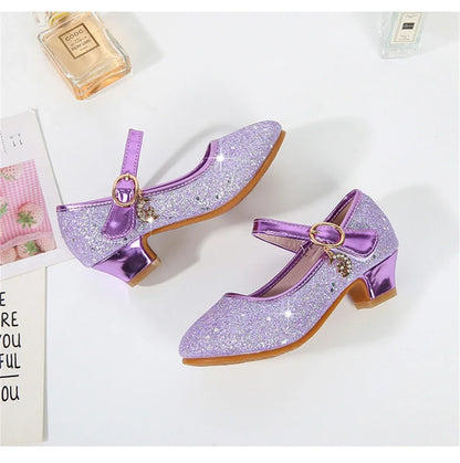 Girl High Heels Princess Shoes Halloween Cosplay Kids Shiny Party Dress Up Leather Shoe for School Uniform Wedding