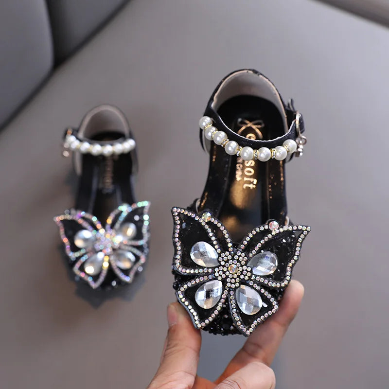 Girls Princess Sandals Kids Summer Children Wedding Party Shoes Performance Soft Flat Shoe Girls Dance Diamonds Butterfly Shoe
